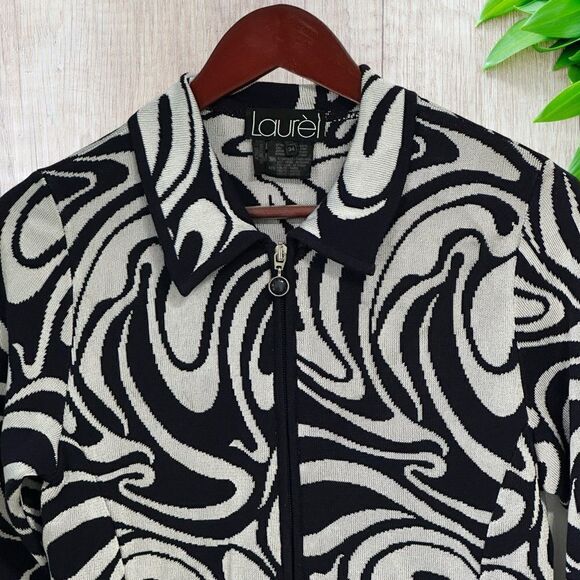 Laurel by Escada Womens Cardigan Size‎ 34  Blue Silver Italy Virgin Wool Blend - Picture 2 of 8